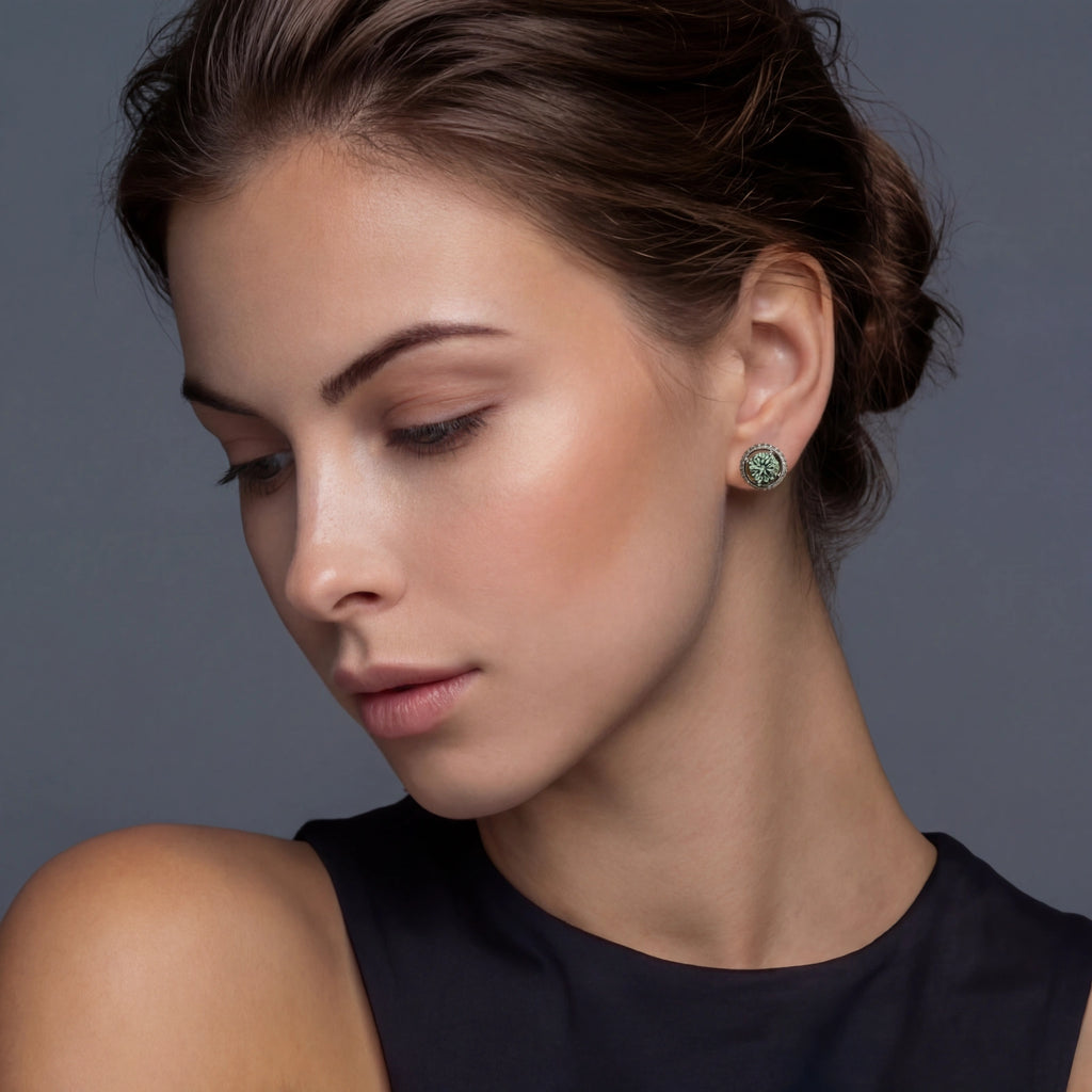 Emerald Sparkle Halo Stud Earrings